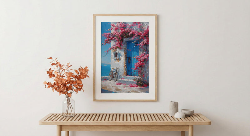 Crete Bougainvillea Wall Art, Greek Island Spring Poster - Above Bed Art