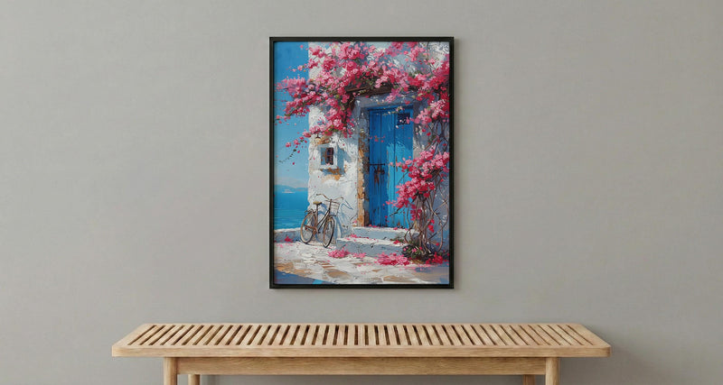 Crete Bougainvillea Wall Art, Greek Island Spring Poster - Above Bed Art