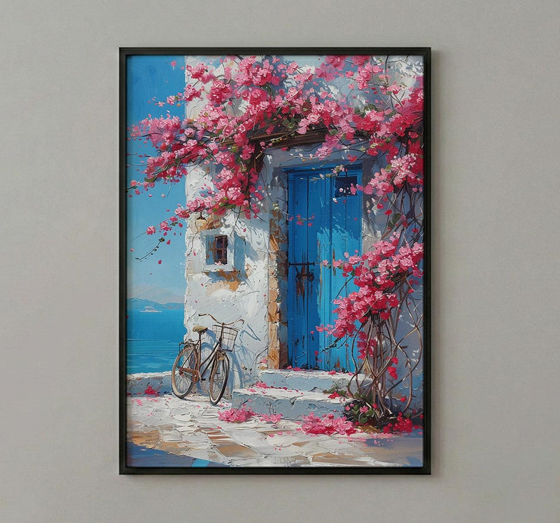 Crete Bougainvillea Wall Art, Greek Island Spring Poster - Above Bed Art