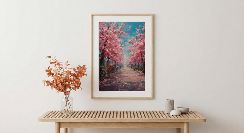 Bonn Cherry Blossom Wall Decor, Pink Floral Tunnel Print - Living Room Decor