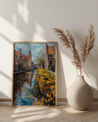 Bruges Daffodil Canal Art Print, Medieval Spring Village - Housewarming Gift