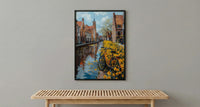 Bruges Daffodil Canal Art Print, Medieval Spring Village - Housewarming Gift