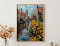 Bruges Daffodil Canal Art Print, Medieval Spring Village - Housewarming Gift