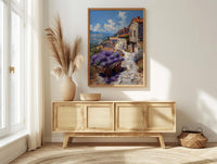 Provence Lavender Wall Art, Rustic Wood Cart Spring Poster - Textured Impasto Oil Painting