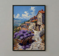 Provence Lavender Wall Art, Rustic Wood Cart Spring Poster - Textured Impasto Oil Painting