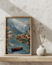 Hallstatt Alpine Village Art Print, Spring Lake Decor - Housewarming Gift