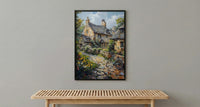 Cotswolds Stone Cottage Wall Art, Yellow Daffodil Print - Living Room Decor
