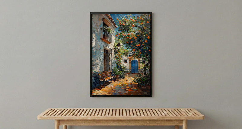 Seville Courtyard Spring Poster, Orange Tree Wall Decor - Entryway Decor
