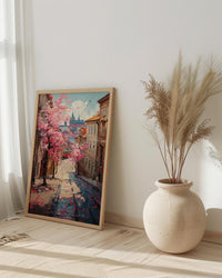Prague Magnolia Street Art Print, Vintage Tram Decor - Housewarming Gift