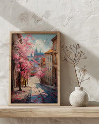 Prague Magnolia Street Art Print, Vintage Tram Decor - Housewarming Gift