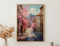 Prague Magnolia Street Art Print, Vintage Tram Decor - Housewarming Gift