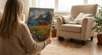 Lofoten Fjord Cabin Art Print, Norway Spring Landscape - Housewarming Gift