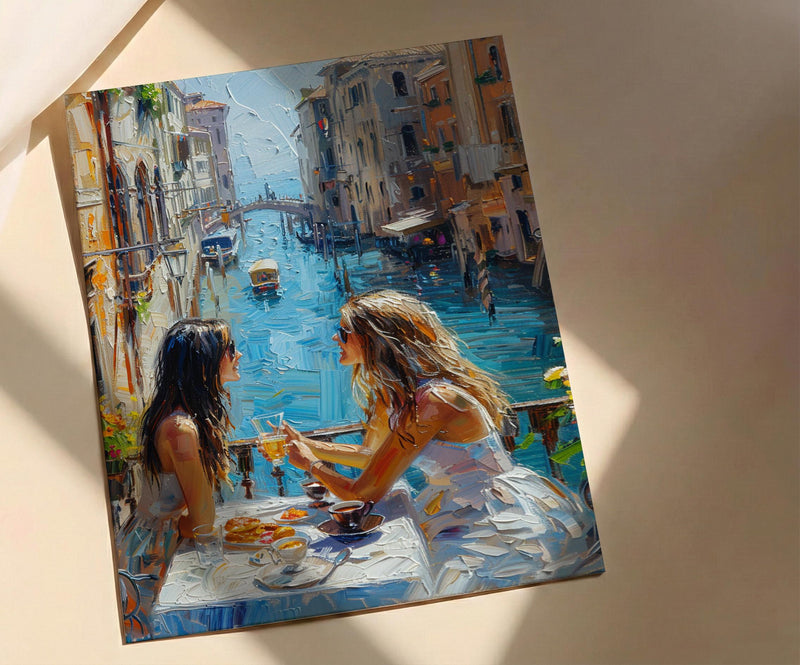 Italian Cafe Wall Art, Mother Daughter Print - Gift for Mom