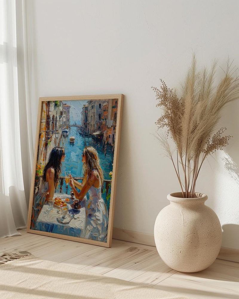 Italian Cafe Wall Art, Mother Daughter Print - Gift for Mom