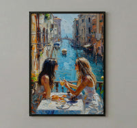 Italian Cafe Wall Art, Mother Daughter Print - Gift for Mom