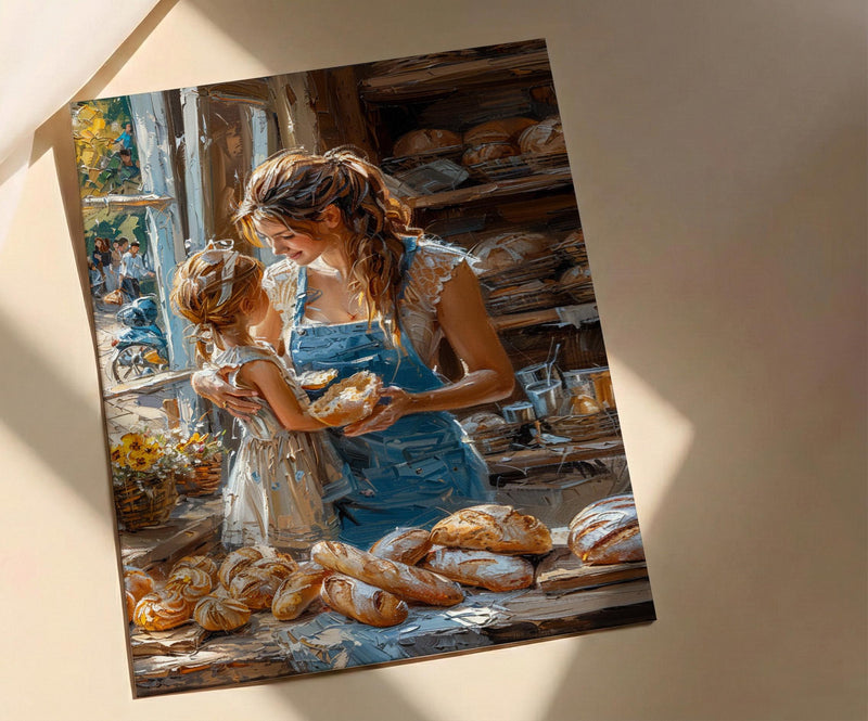 French Bakery Poster, Mother Baby Art Print - New Mom Gift