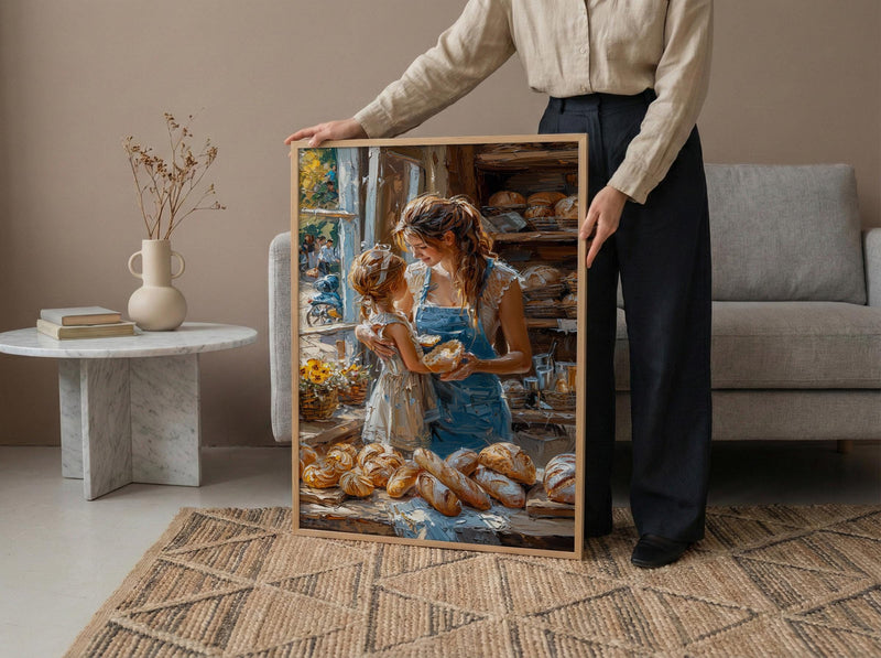 French Bakery Poster, Mother Baby Art Print - New Mom Gift