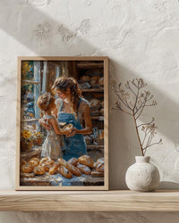 French Bakery Poster, Mother Baby Art Print - New Mom Gift