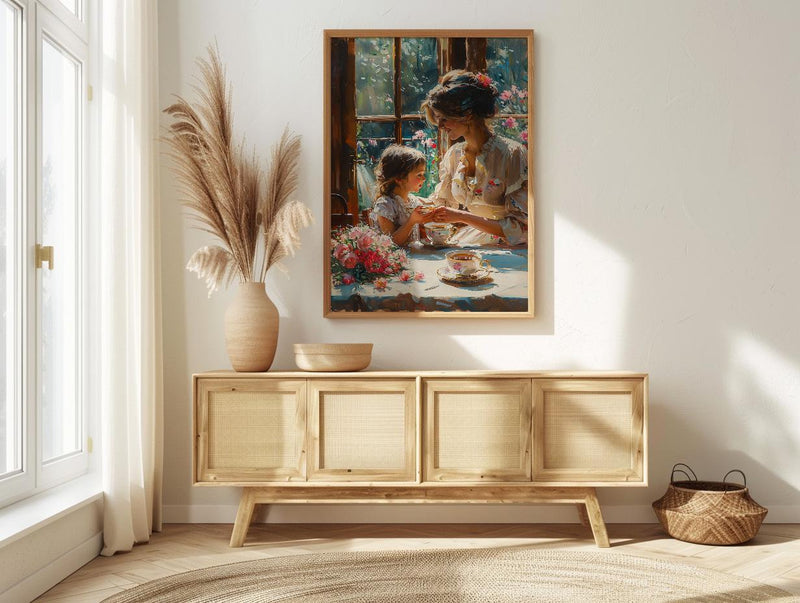 English Tearoom Wall Decor, Grandmother Art - Thick Oil Painting Style