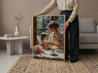 English Tearoom Wall Decor, Grandmother Art - Thick Oil Painting Style