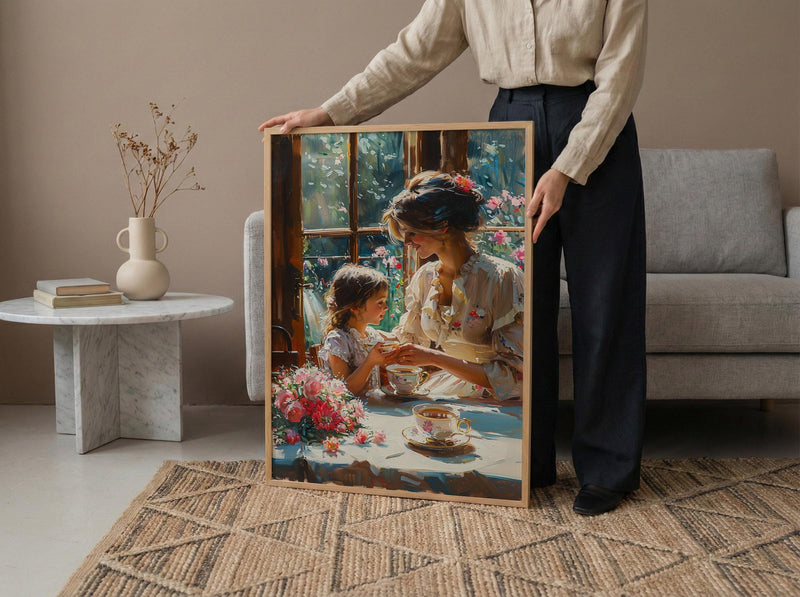 English Tearoom Wall Decor, Grandmother Art - Thick Oil Painting Style