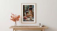 English Tearoom Wall Decor, Grandmother Art - Thick Oil Painting Style