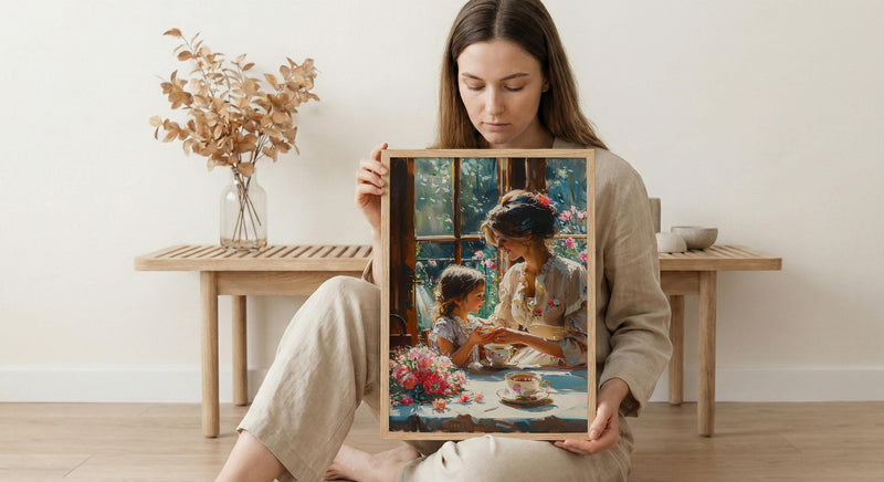 English Tearoom Wall Decor, Grandmother Art - Thick Oil Painting Style