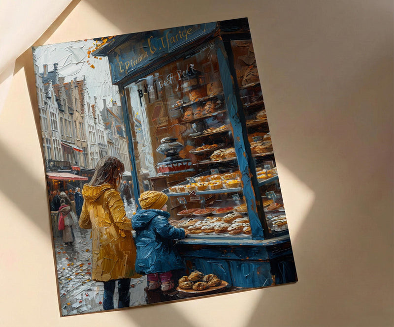 Bruges Bakery Art Print, Mother Child Poster - Mother's Day Gift
