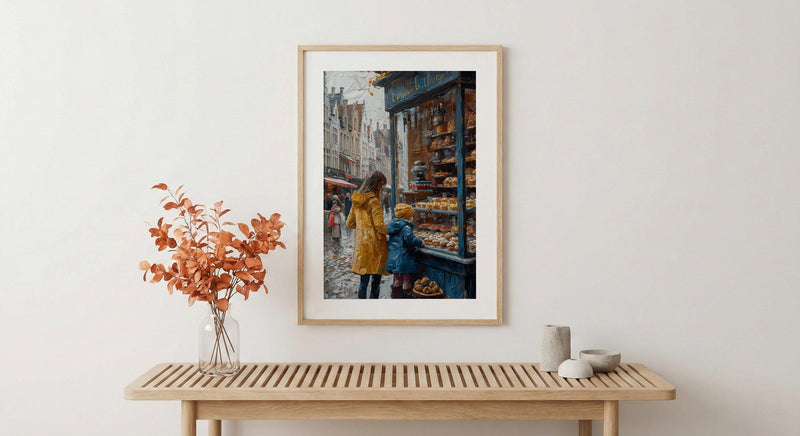 Bruges Bakery Art Print, Mother Child Poster - Mother's Day Gift