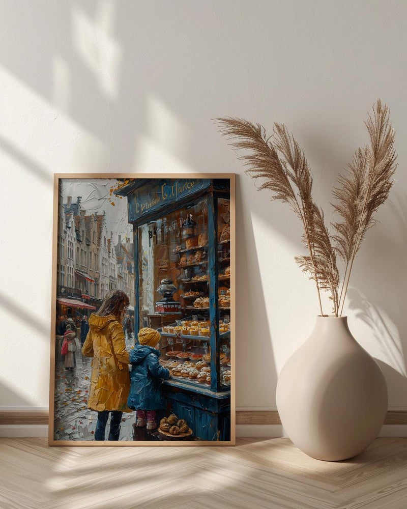 Bruges Bakery Art Print, Mother Child Poster - Mother's Day Gift