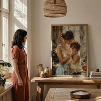Nostalgic Cafe Art Print, Mother Son Poster - Mother's Day Gift