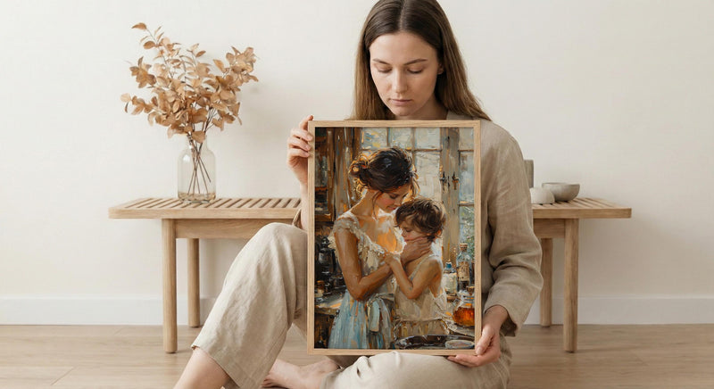 Nostalgic Cafe Art Print, Mother Son Poster - Mother's Day Gift