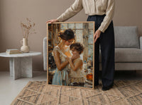 Nostalgic Cafe Art Print, Mother Son Poster - Mother's Day Gift