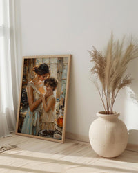 Nostalgic Cafe Art Print, Mother Son Poster - Mother's Day Gift