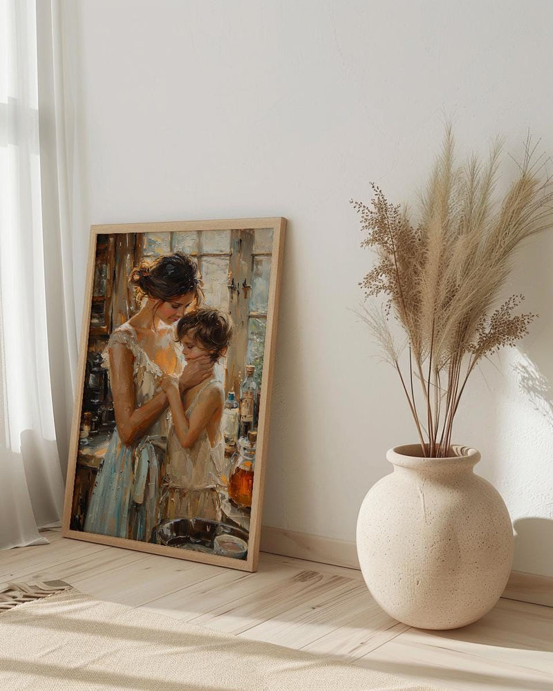 Nostalgic Cafe Art Print, Mother Son Poster - Mother's Day Gift