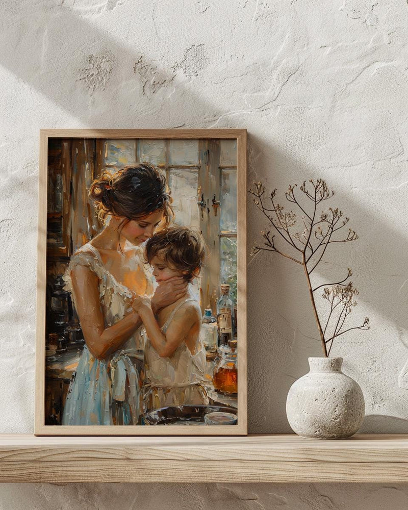 Nostalgic Cafe Art Print, Mother Son Poster - Mother's Day Gift