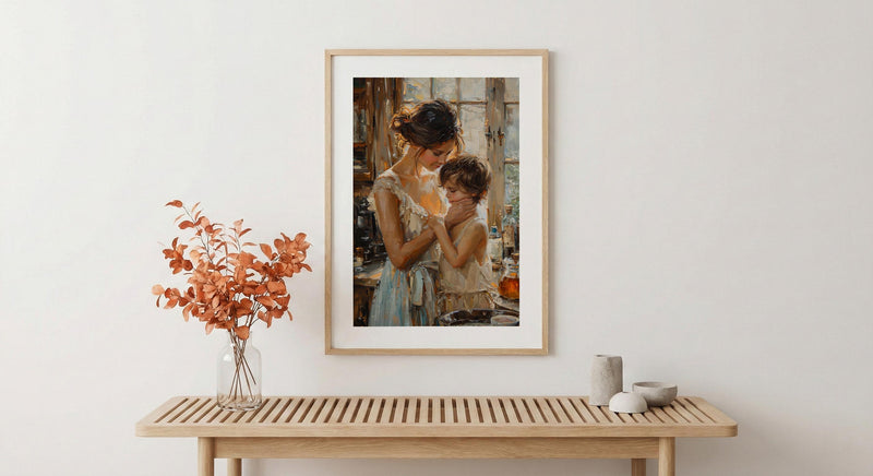 Nostalgic Cafe Art Print, Mother Son Poster - Mother's Day Gift