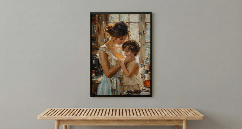 Nostalgic Cafe Art Print, Mother Son Poster - Mother's Day Gift