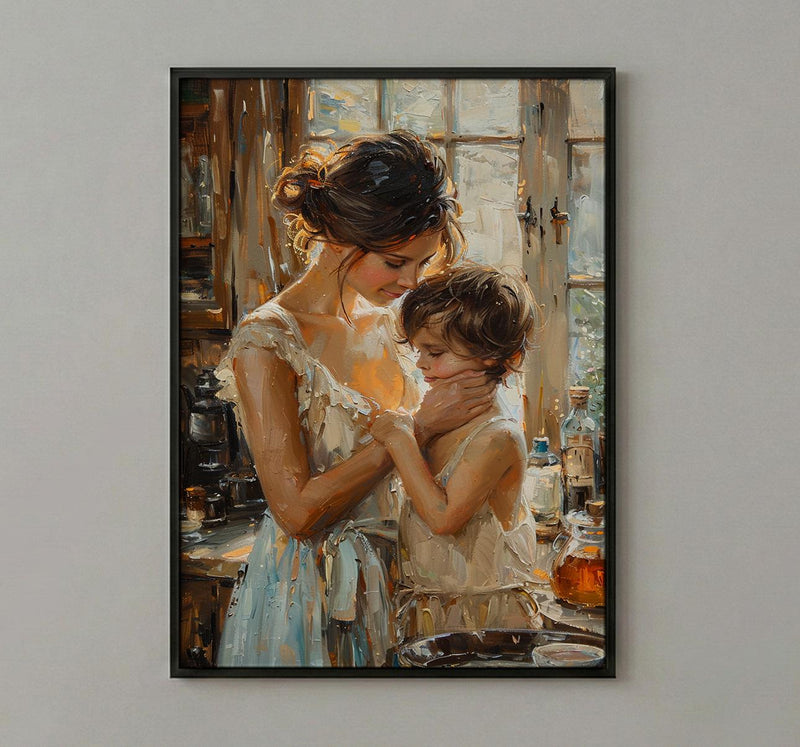 Nostalgic Cafe Art Print, Mother Son Poster - Mother's Day Gift