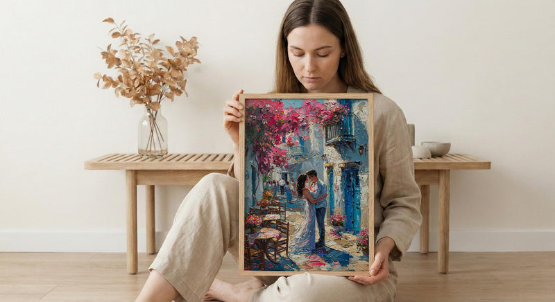 Greek Island Wedding Art, Santorini Decor - Anniversary Gift