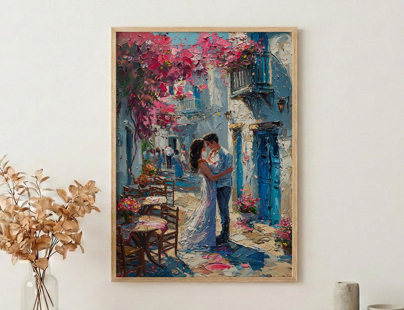 Greek Island Wedding Art, Santorini Decor - Anniversary Gift