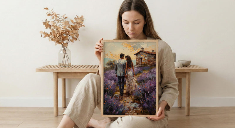 Provence Lavender Field Art, French Honeymoon - Anniversary Gift