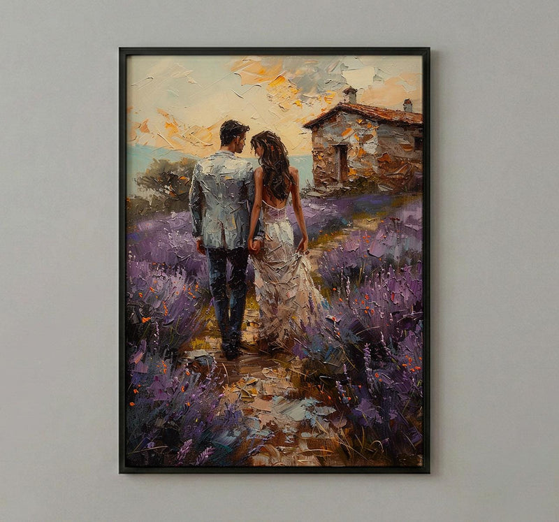 Provence Lavender Field Art, French Honeymoon - Anniversary Gift