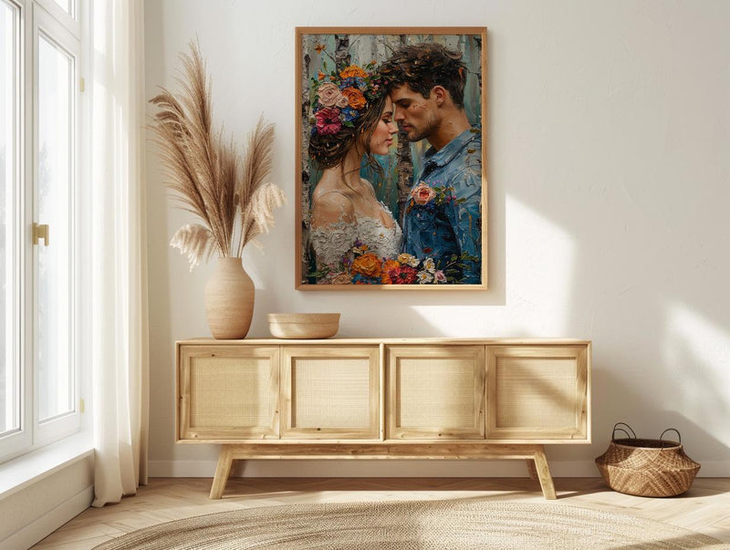 Nordic Midsummer Wedding Art, Boho Floral Decor - Newlywed Gift