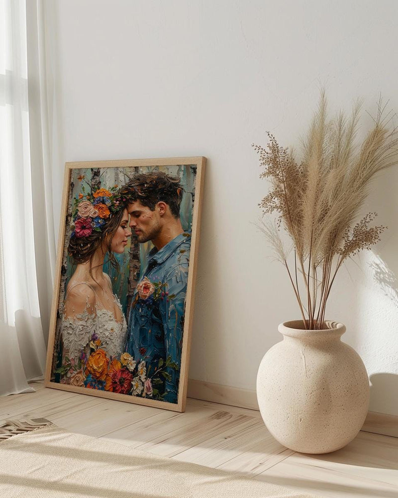Nordic Midsummer Wedding Art, Boho Floral Decor - Newlywed Gift