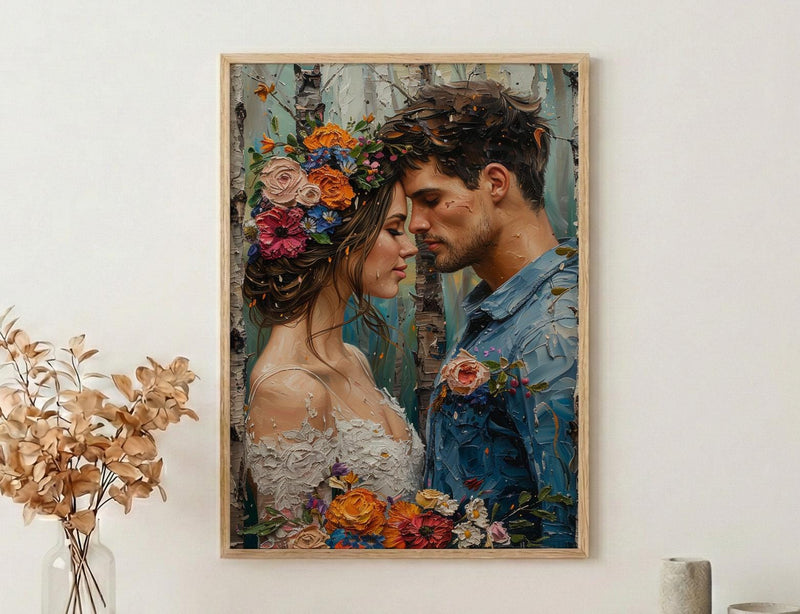 Nordic Midsummer Wedding Art, Boho Floral Decor - Newlywed Gift