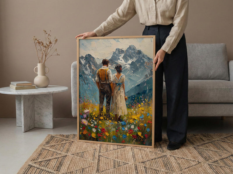 Alpine Mountain Wedding Art, Swiss Alps Decor - Honeymoon Gift