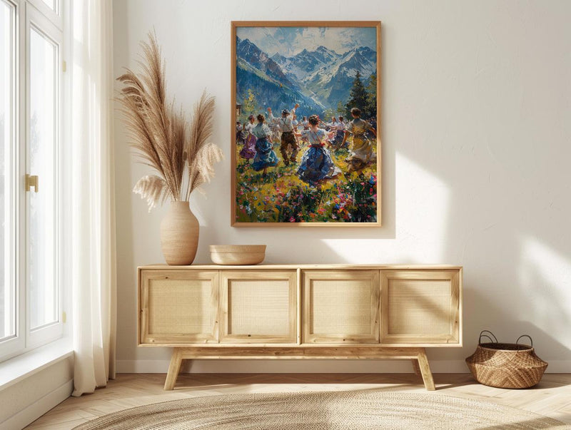 Bavarian Folk Dance Art, Alpine Village Decor - European Heritage Print