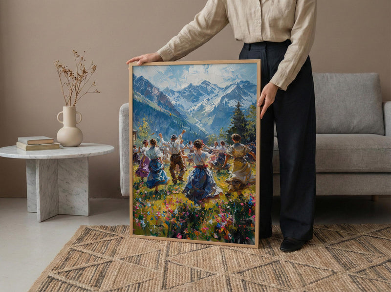 Bavarian Folk Dance Art, Alpine Village Decor - European Heritage Print