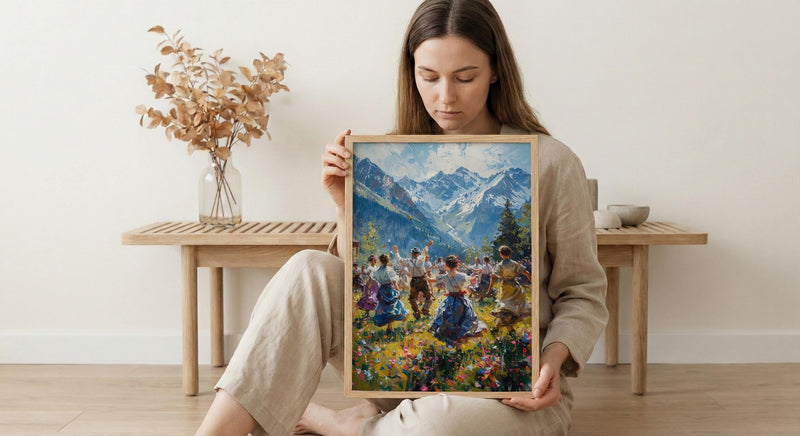 Bavarian Folk Dance Art, Alpine Village Decor - European Heritage Print